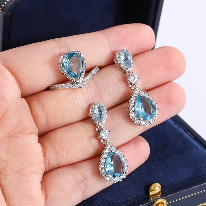 KissICON KissIcon Exquisite Silver Jewelry Set - Blue Zircon Drops