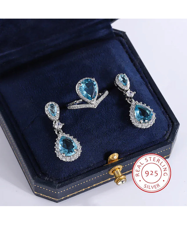 KissICON KissIcon Exquisite Silver Jewelry Set - Blue Zircon Drops