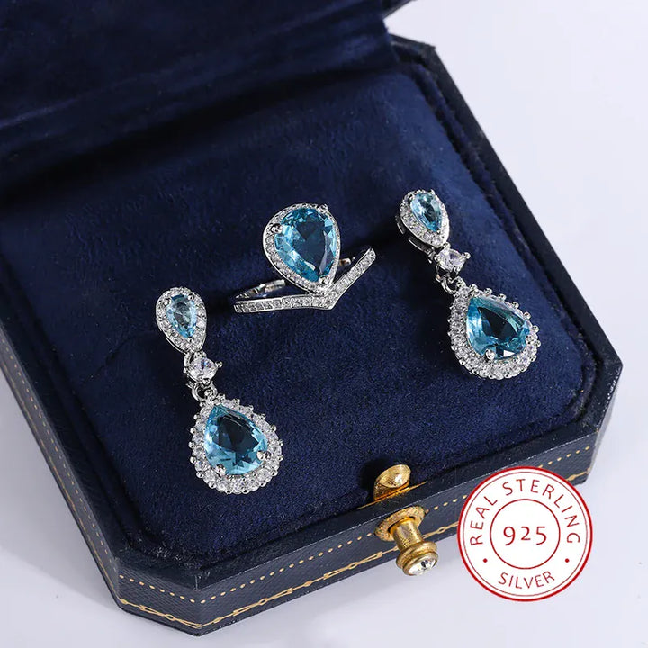 KissIcon Exquisite Silver Jewelry Set - Blue Zircon Drops
