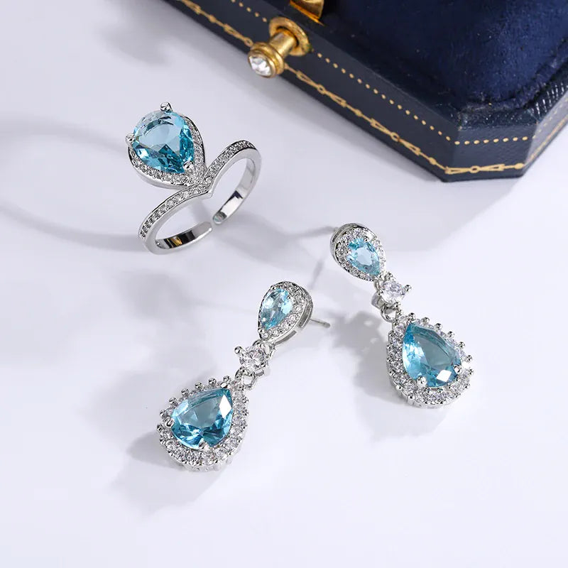 KissICON KissIcon Exquisite Silver Jewelry Set - Blue Zircon Drops