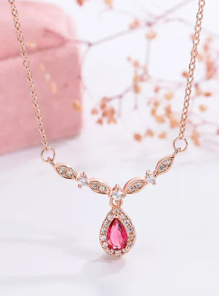 KissICON KissIcon Exquisite Womens Smile Necklace 18K Gold Red Zircon