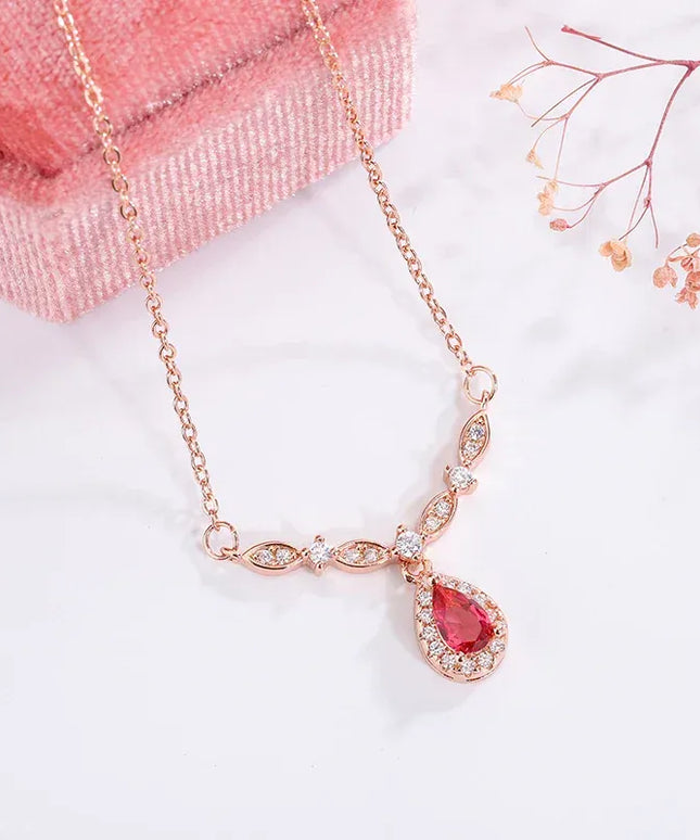 KissICON KissIcon Exquisite Womens Smile Necklace 18K Gold Red Zircon