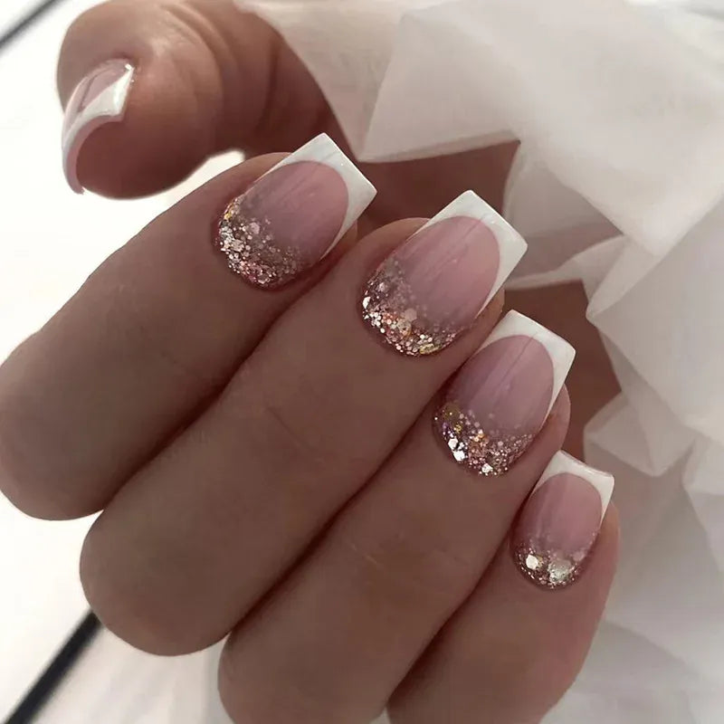 KissICON KissIcon False Nail Full Cover Pink Glitter Nails