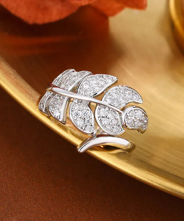 KissICON KissIcon Feather Shaped Adjustable Ring - Sparkling Zircon