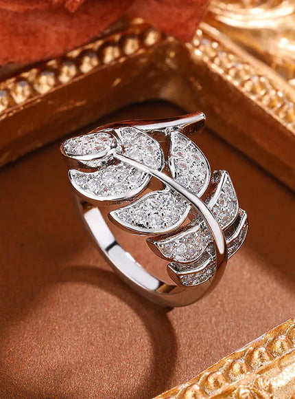 KissICON KissIcon Feather Shaped Adjustable Ring - Sparkling Zircon