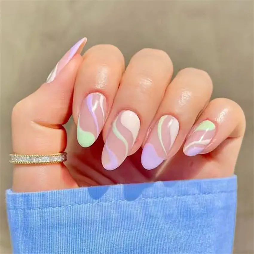 KissICON KissIcon Flower Almond False Nails Blue White -