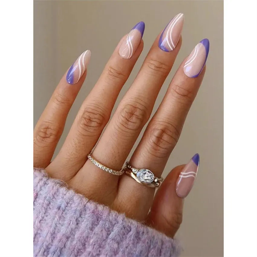 KissICON KissIcon Flower Almond False Nails Blue White -