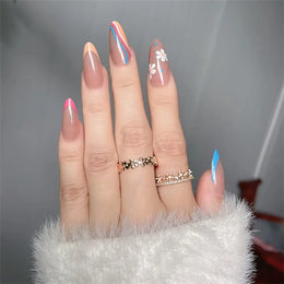 KissICON KissIcon Flower Almond False Nails Blue White -