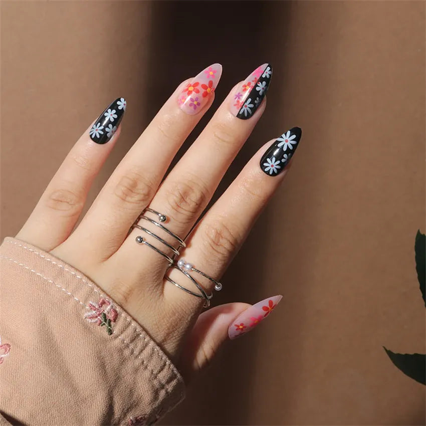 KissICON KissIcon Flower Almond False Nails Blue White -