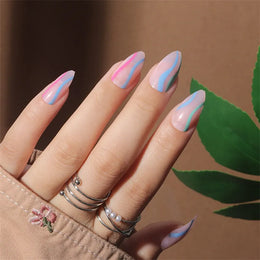 KissICON KissIcon Flower Almond False Nails Blue White -