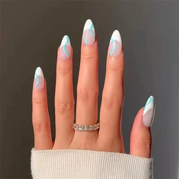 KissICON KissIcon Flower Almond False Nails Blue White -