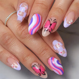 KissICON KissIcon Flower Almond False Nails Blue White -