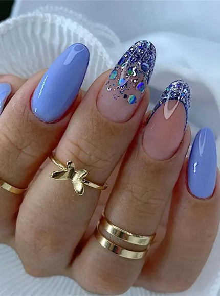 KissICON KissIcon Flower Almond False Nails Blue White -