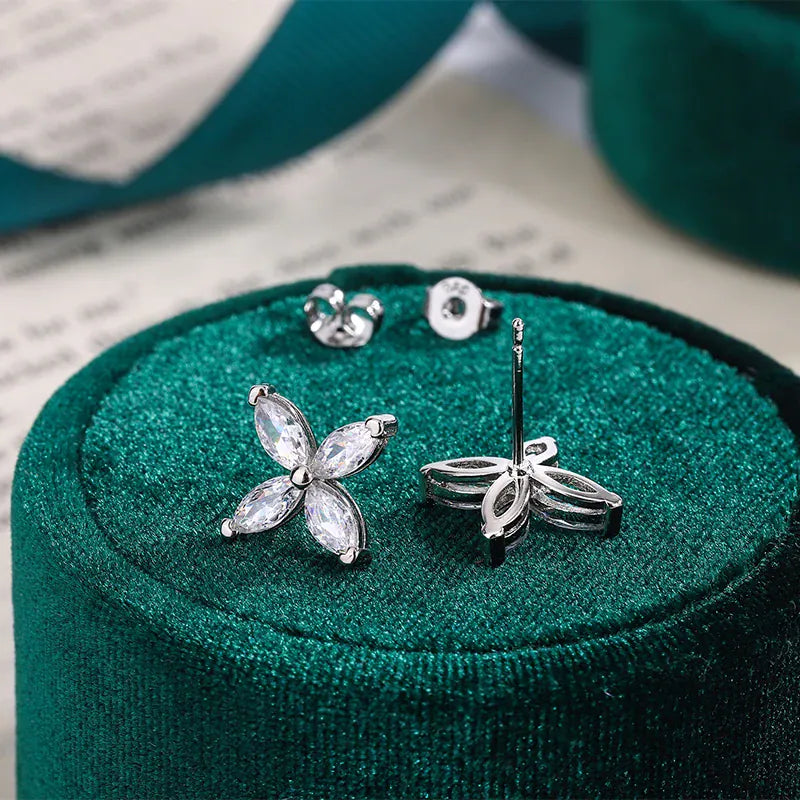 KissICON KissIcon Four Leaf Clover Stud Earrings Silver CZ - Luck