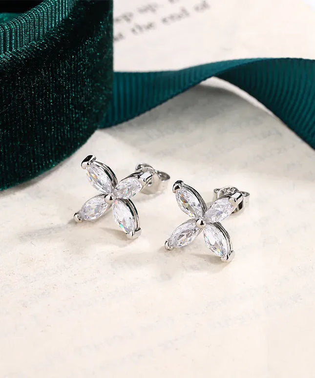 KissICON KissIcon Four Leaf Clover Stud Earrings Silver CZ - Luck