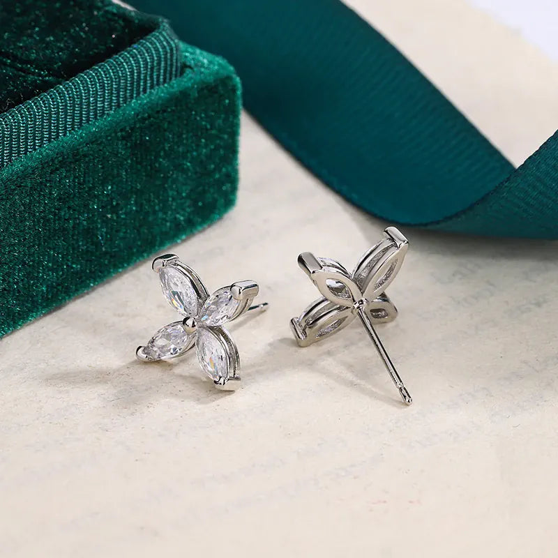 KissICON KissIcon Four Leaf Clover Stud Earrings Silver CZ - Luck