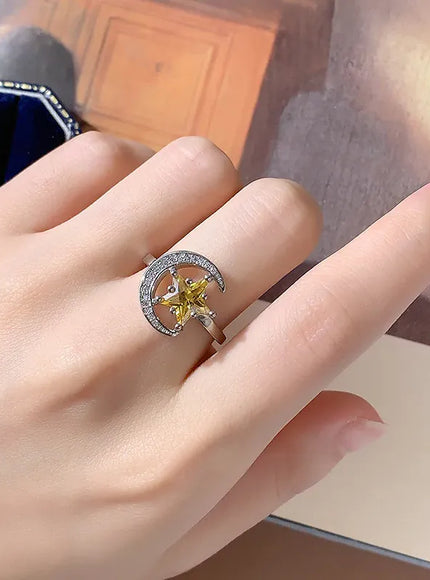 KissICON KissIcon Golden Star Moon CZ Ring - Celestial Ring Design