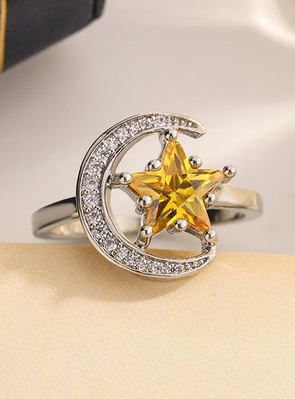 KissICON KissIcon Golden Star Moon CZ Ring - Celestial Ring Design