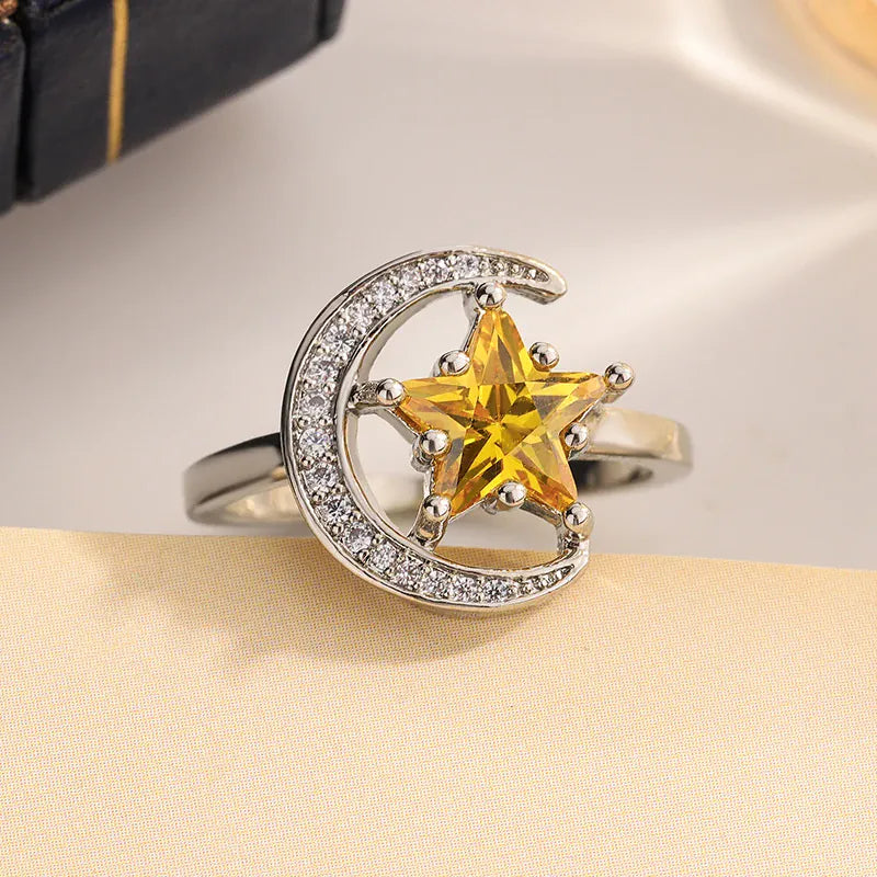 KissICON KissIcon Golden Star Moon CZ Ring - Celestial Ring Design