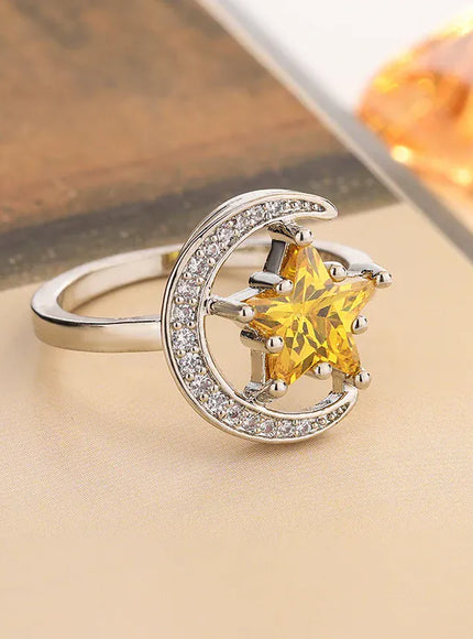 KissICON KissIcon Golden Star Moon CZ Ring - Celestial Ring Design