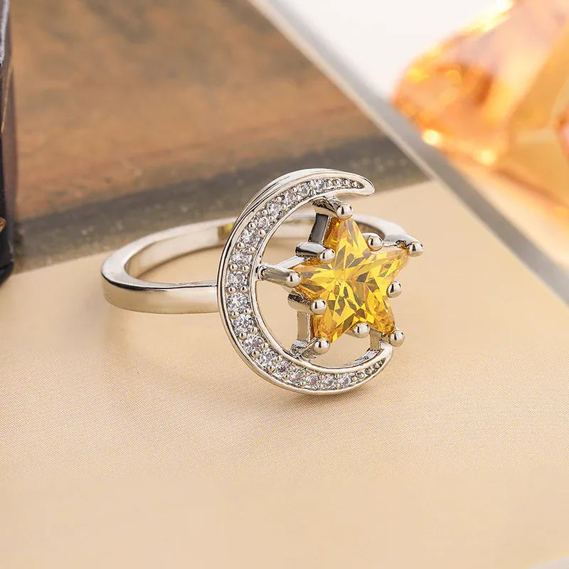 KissICON KissIcon Golden Star Moon CZ Ring - Celestial Ring Design