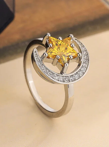 KissICON KissIcon Golden Star Moon CZ Ring - Celestial Ring Design