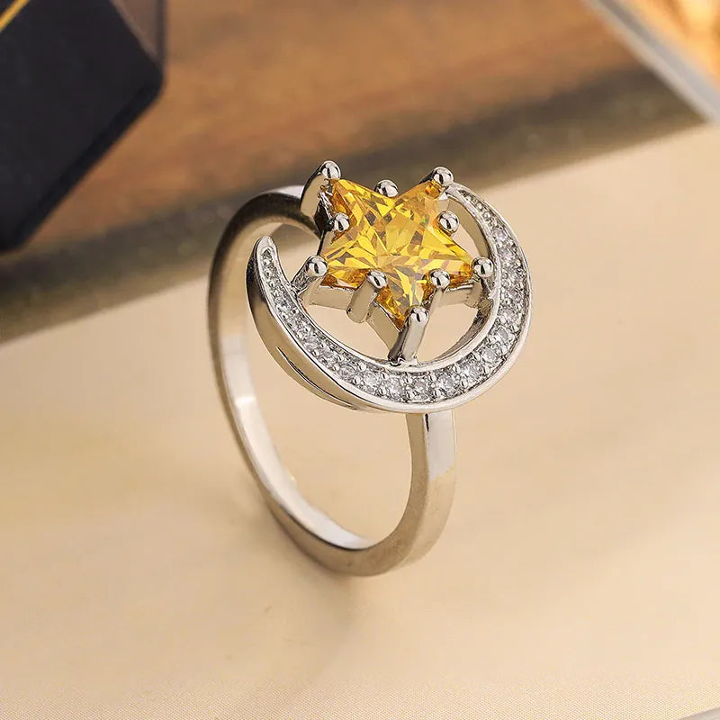 KissICON KissIcon Golden Star Moon CZ Ring - Celestial Ring Design