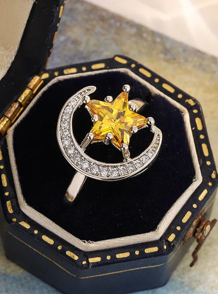 KissICON KissIcon Golden Star Moon CZ Ring - Celestial Ring Design