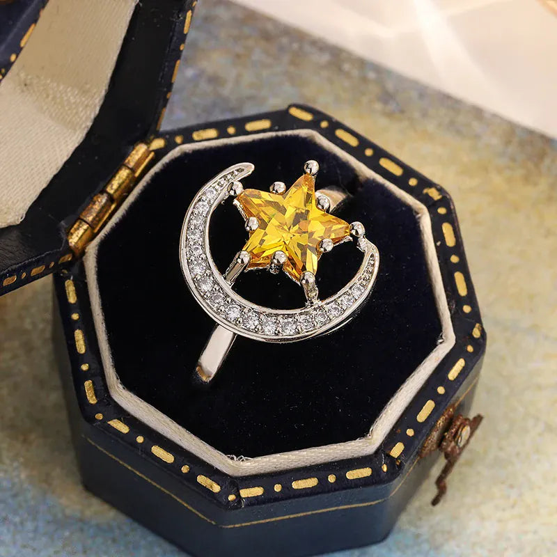 KissICON KissIcon Golden Star Moon CZ Ring - Celestial Ring Design
