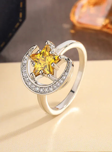KissICON KissIcon Golden Star Moon CZ Ring - Celestial Ring Design