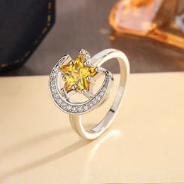 KissICON KissIcon Golden Star Moon CZ Ring - Celestial Ring Design