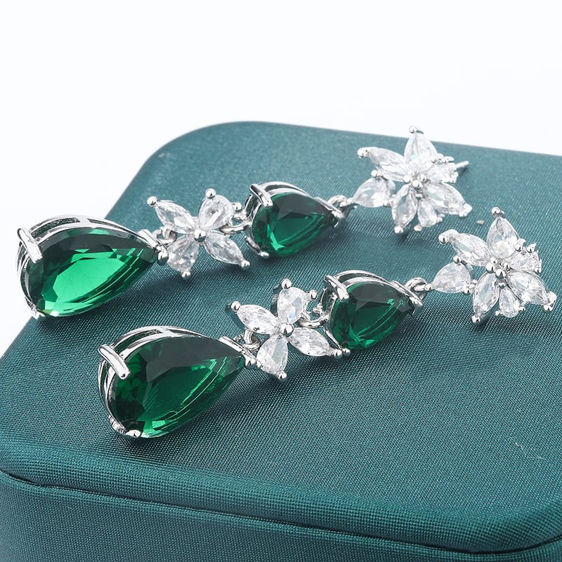 KissICON KissIcon Green White CZ Drop Earrings - Lightweight