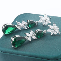 KissICON KissIcon Green White CZ Drop Earrings - Lightweight