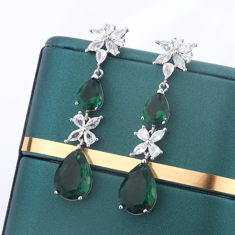 KissICON KissIcon Green White CZ Drop Earrings - Lightweight