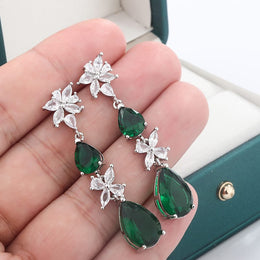 KissICON KissIcon Green White CZ Drop Earrings - Lightweight