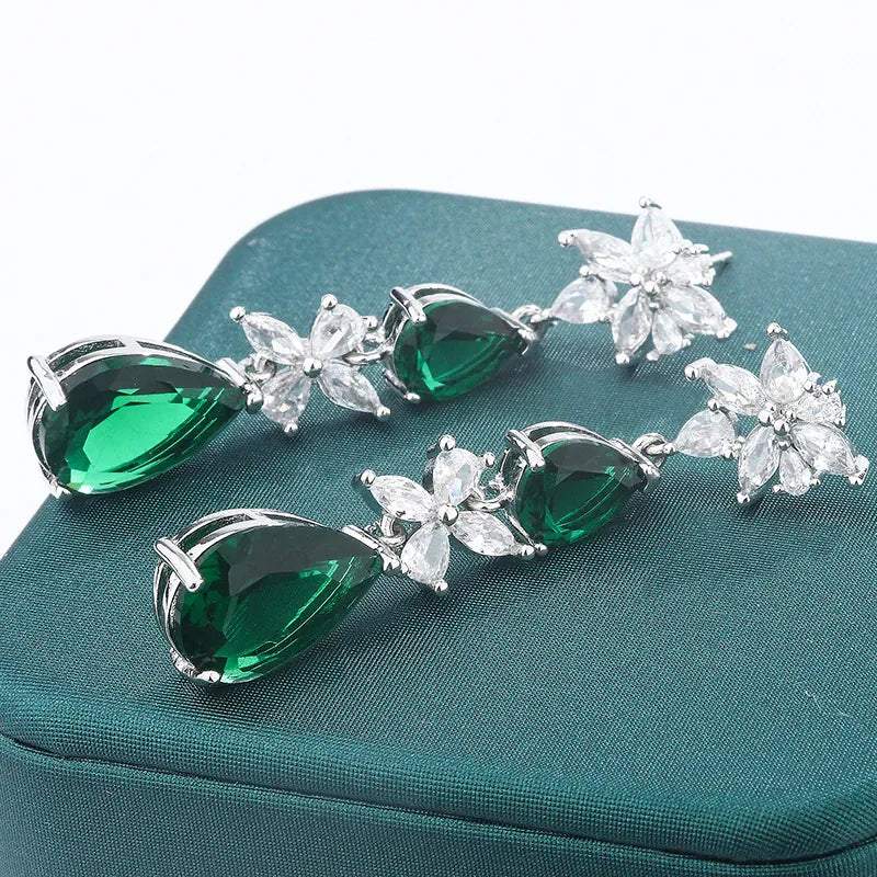 KissICON KissIcon Green White CZ Drop Earrings - Lightweight