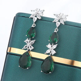 KissICON KissIcon Green White CZ Drop Earrings - Lightweight