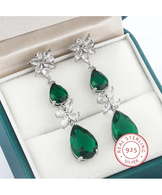 KissICON KissIcon Green White CZ Drop Earrings - Lightweight