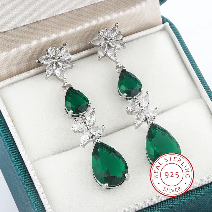 KissIcon Green White CZ Drop Earrings - Lightweight