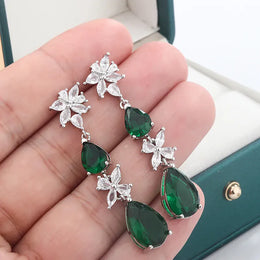 KissICON KissIcon Green White CZ Drop Earrings - Lightweight