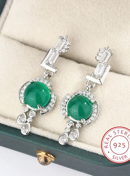 KissICON [KissIcon] Green Zircon Stud Earrings S925 Silver - Sparkle