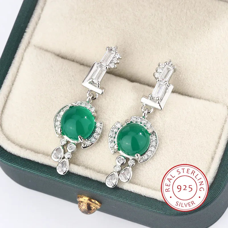 KissICON [KissIcon] Green Zircon Stud Earrings S925 Silver - Sparkle