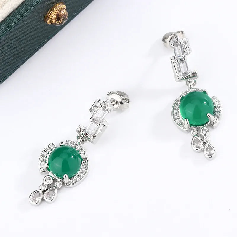 KissICON [KissIcon] Green Zircon Stud Earrings S925 Silver - Sparkle