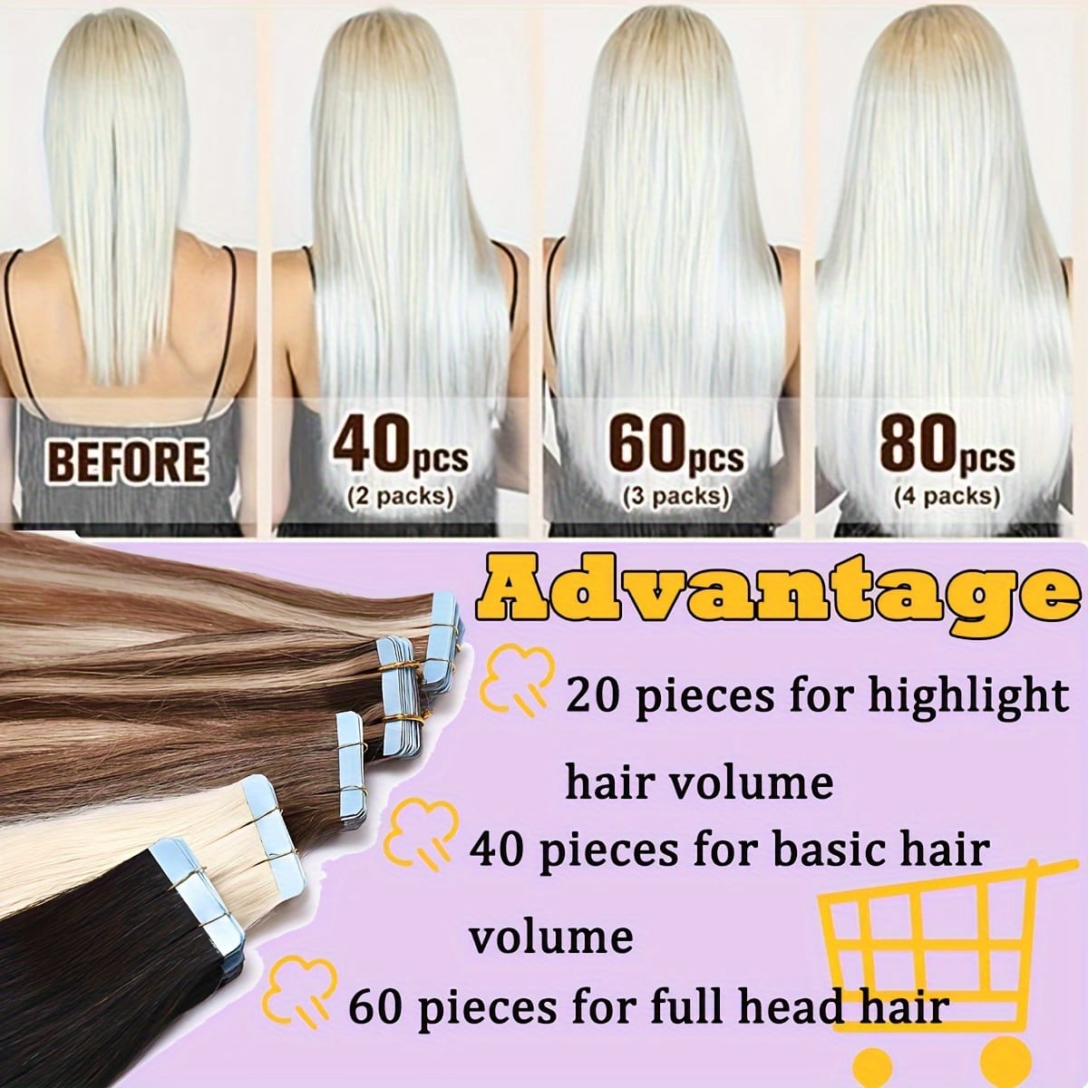 KissICON KissIcon Hair Tape In Extensions 20pcs - Seamless