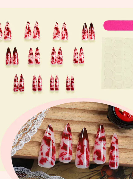 KissICON KissIcon Halloween Almond Nails 24Pcs Glue Blood French