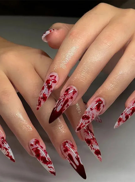 KissICON KissIcon Halloween Almond Nails 24Pcs Glue Blood French