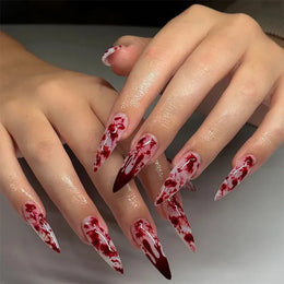 KissICON KissIcon Halloween Almond Nails 24Pcs Glue Blood French
