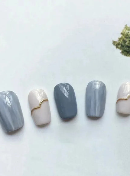 KissICON KissIcon Handmade Gray Blue Press On Nails Set