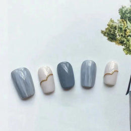 KissICON KissIcon Handmade Gray Blue Press On Nails Set
