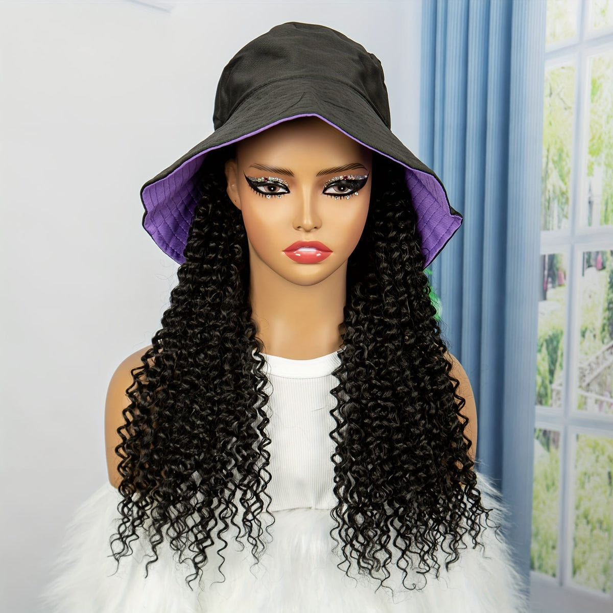 KissICON Kissicon Hat Wig Long Curly Heat